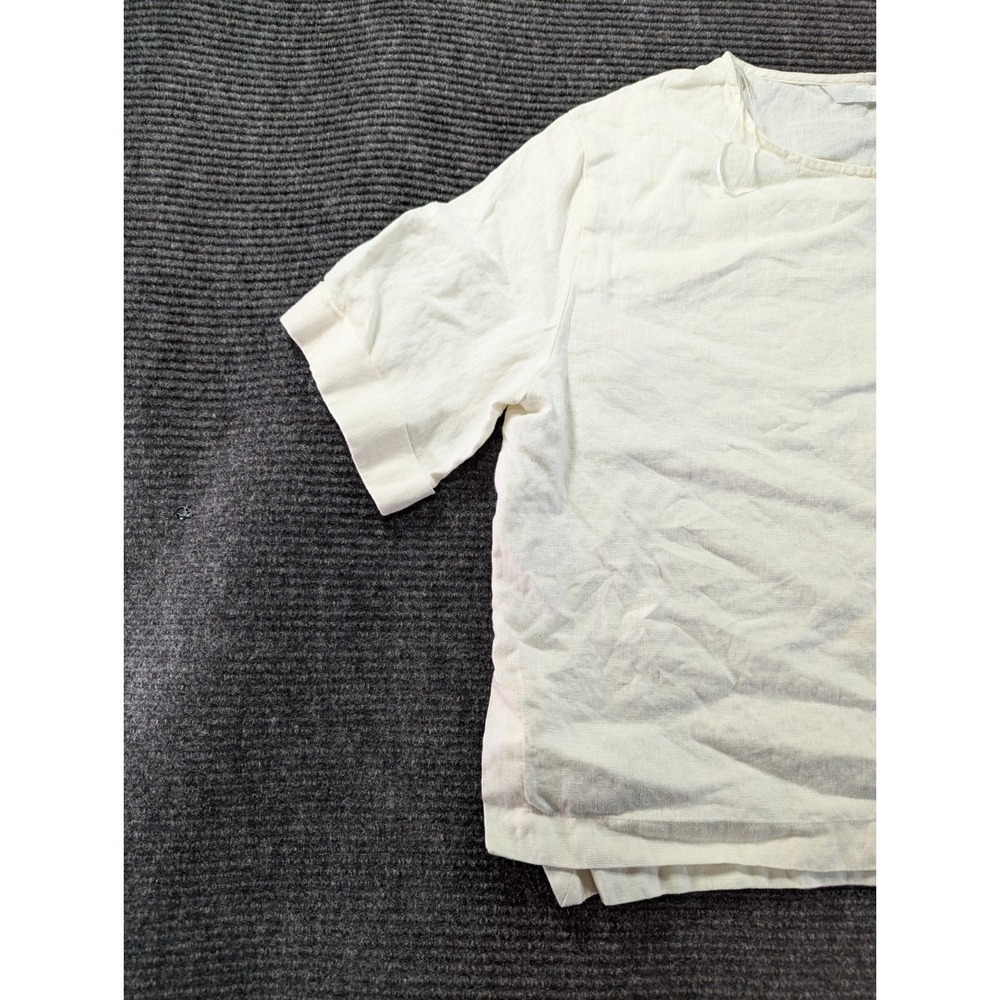 Zara Blouse Top Womens Small Cream Linen Chest Pocket Split Hem Cuffed Sleeve - Picture 4 of 14